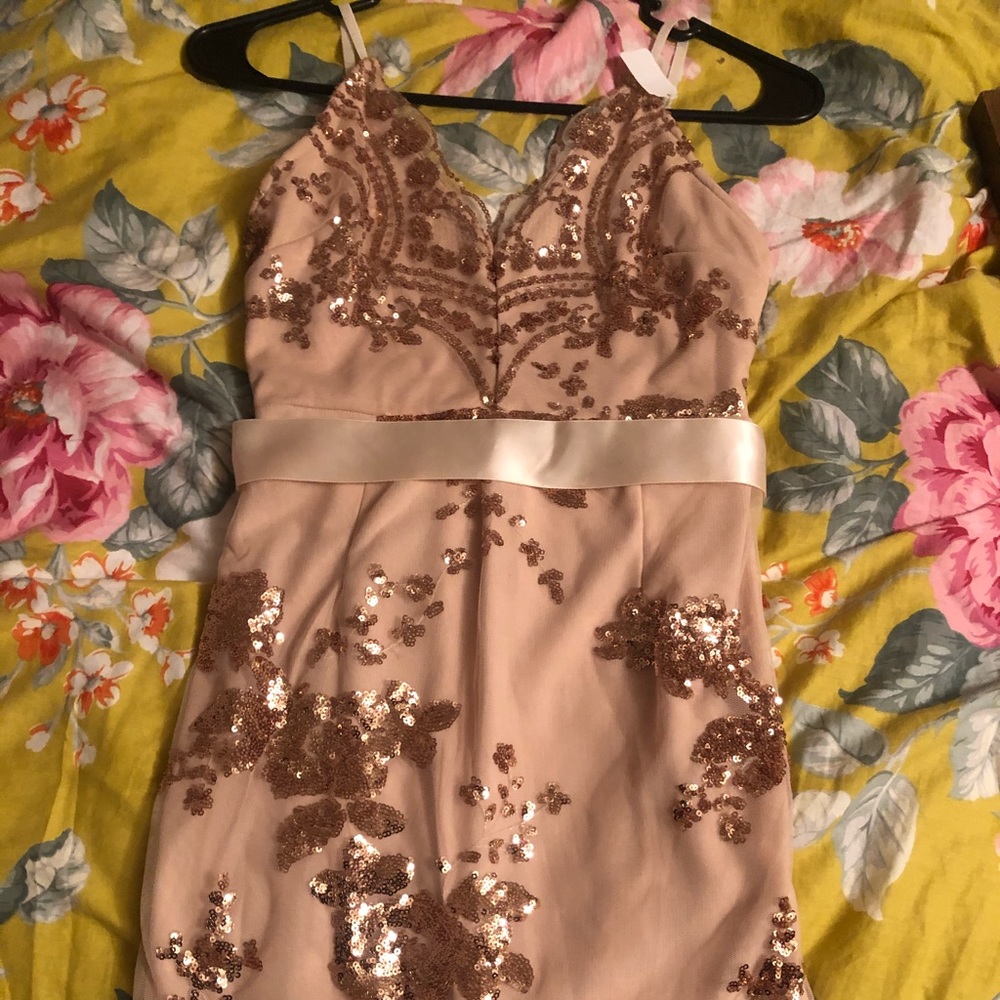 Rose gold mini backless dress